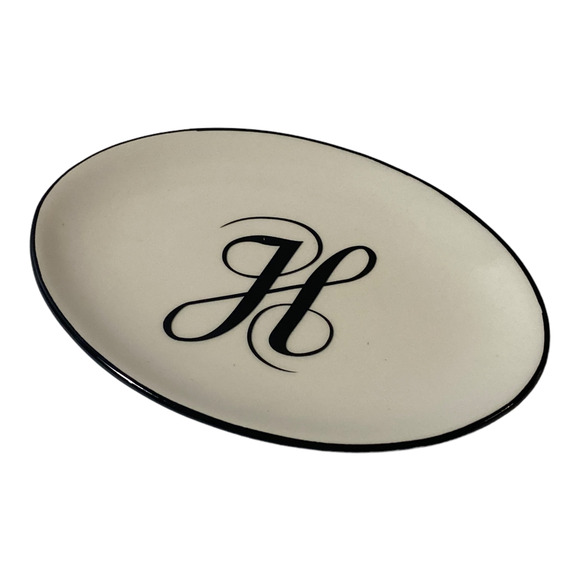 Letter H Initial Monogram Mud Pie Soap Dish Coin Trinket Holder 5.5x3.75x.75" - Picture 2 of 5